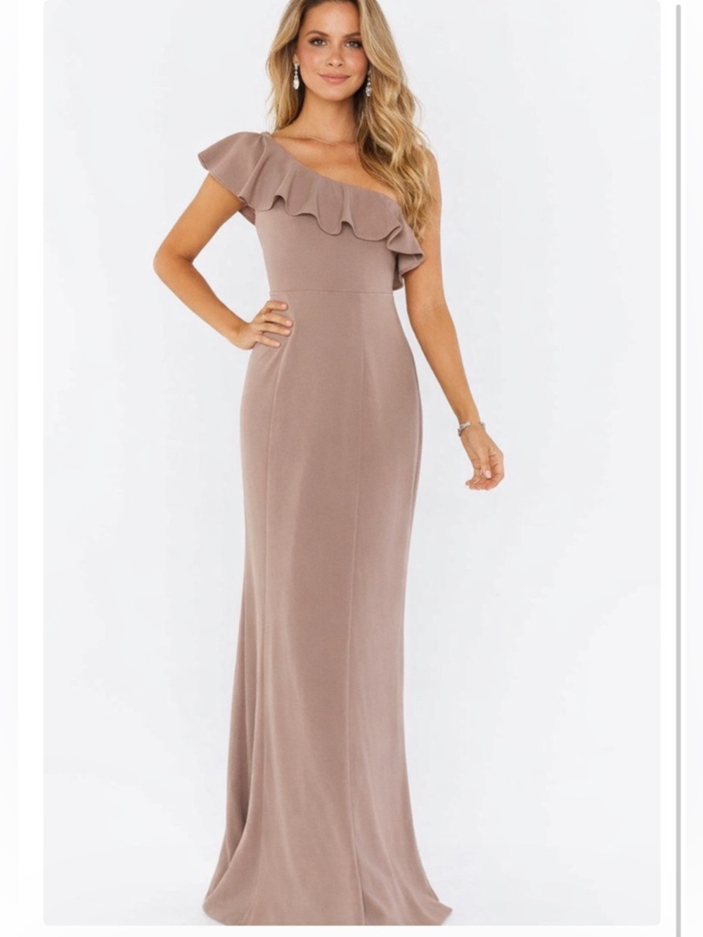 NWT Show Me Your MuMu Florentine One-Shoulder Ruffle Maxi Dress in Dune Stretch